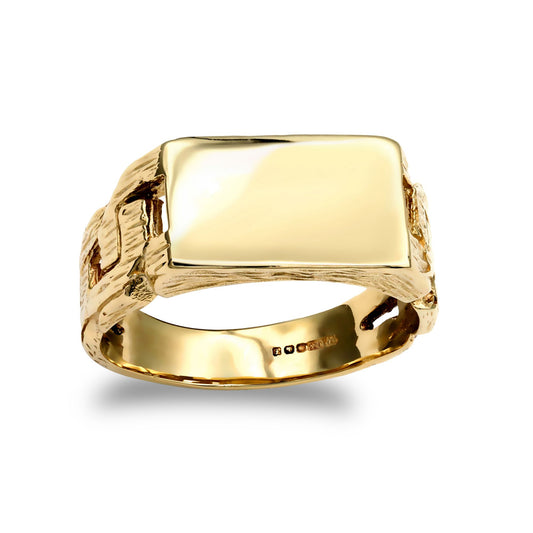 Mens Solid 9ct Gold  Curb Link Rectangular Signet Ring 15x9mm - JRN154