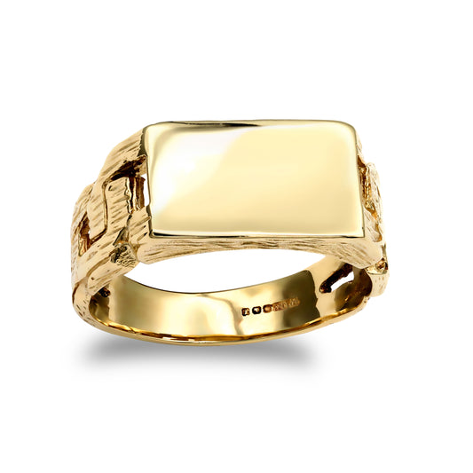 Mens Solid 9ct Gold  Curb Link Rectangular Signet Ring - JRN154