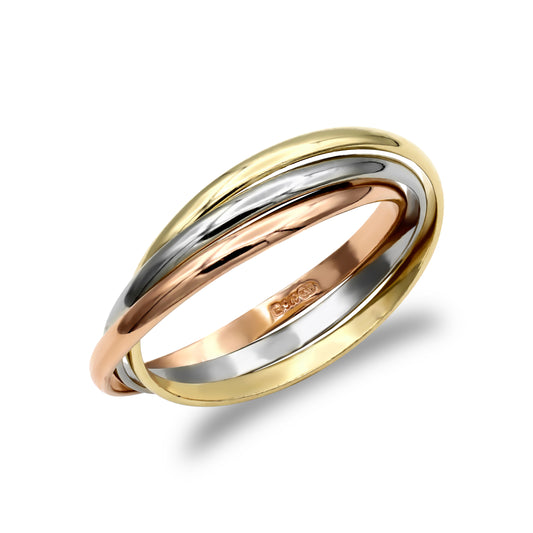 9ct 3-Colour Gold  Interlocked Russian Wedding Ring 2mm - JRN155