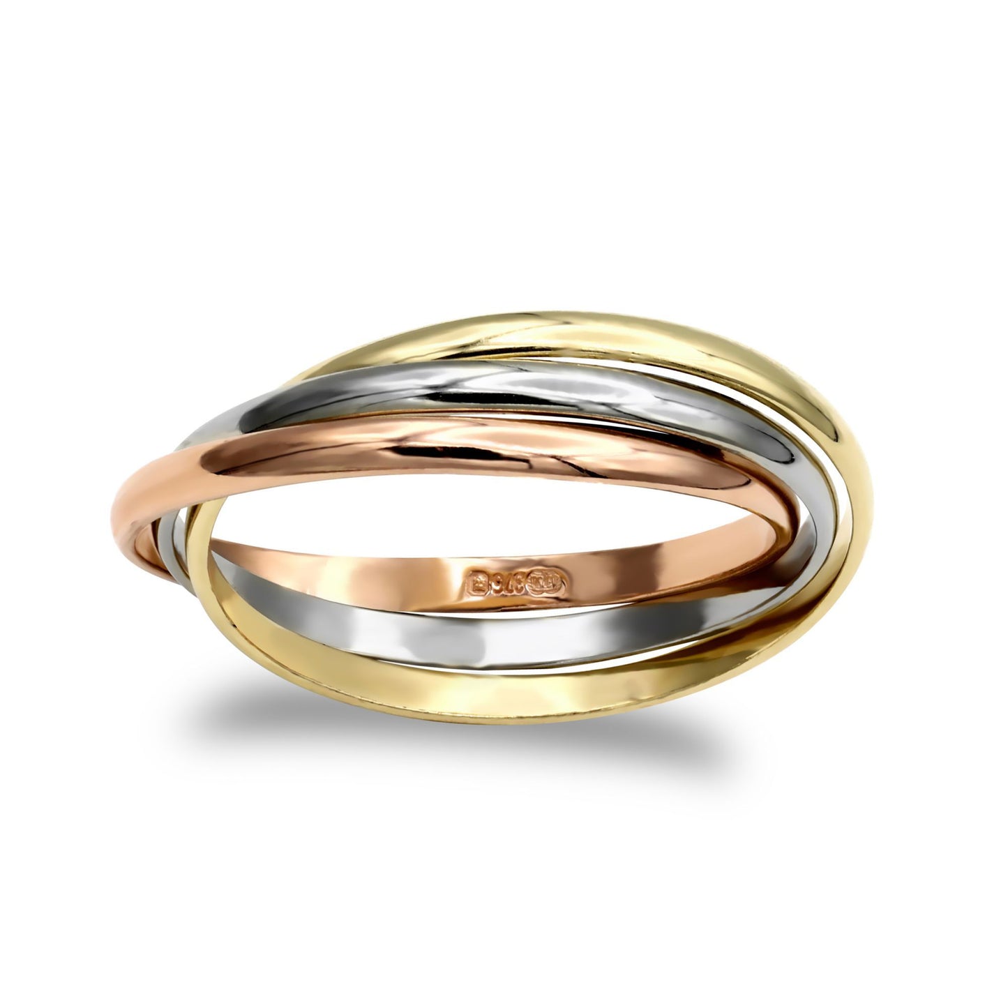 9ct 3-Colour Gold  Interlocked Russian Wedding Love Bond Ring 2mm - JRN155