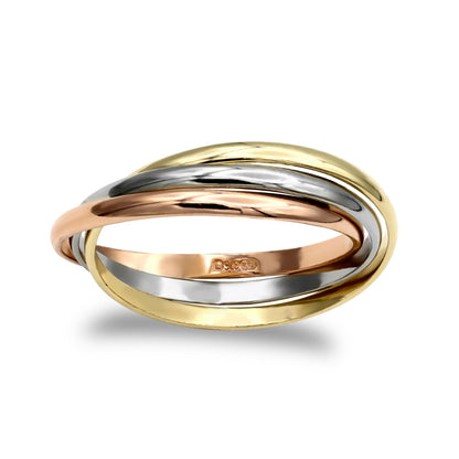 9ct 3-Colour Gold  Interlocked Russian Wedding Love Bond Ring 2mm - JRN155