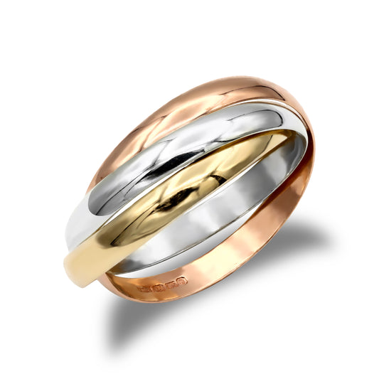 9ct 3-Colour Gold  Interlocked 3mm Russian Wedding Ring - JRN156