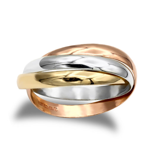 9ct 3-Colour Gold  Interlocked 3mm Russian Wedding Love Bond Ring - JRN156