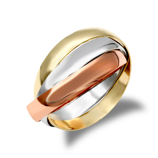 9ct 3-Colour Gold  Interlocked Russian Wedding Ring 4mm - JRN157