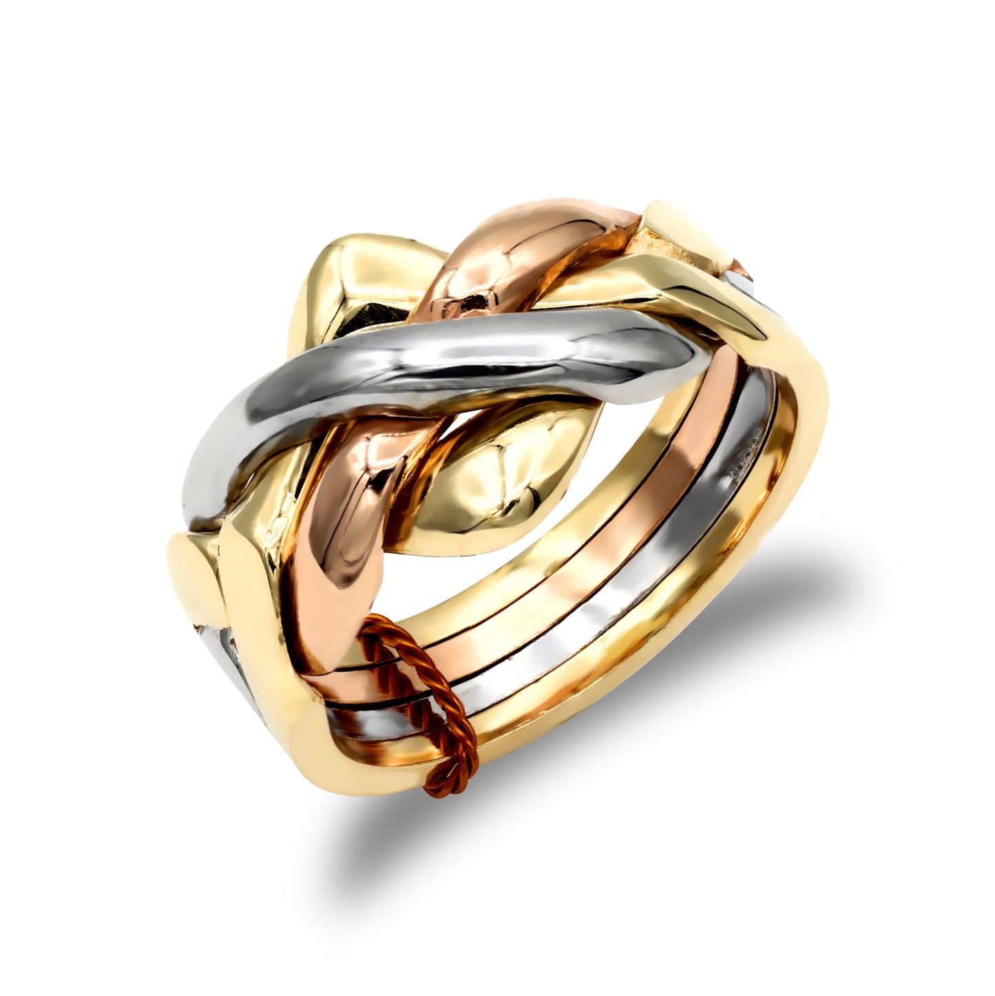 Unisex Solid 9ct Yellow White and Rose Gold  4 Piece Puzzle Ring - JRN159