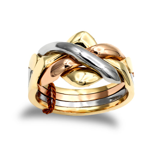 Unisex Solid 9ct Yellow White and Rose Gold  4 Piece Puzzle Ring - JRN159