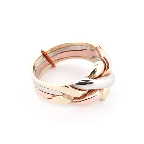 Unisex Solid 9ct Yellow White and Rose Gold  4 Piece Puzzle Ring - JRN159