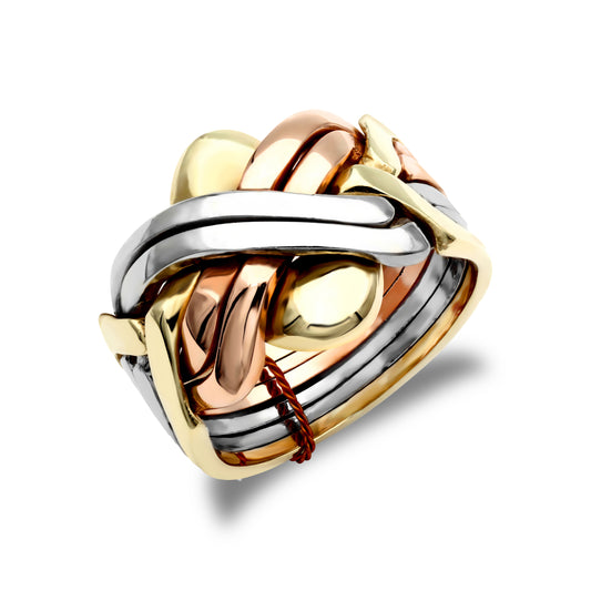 Mens Solid 9ct Yellow White and Rose Gold  6 Piece Puzzle Ring - JRN161