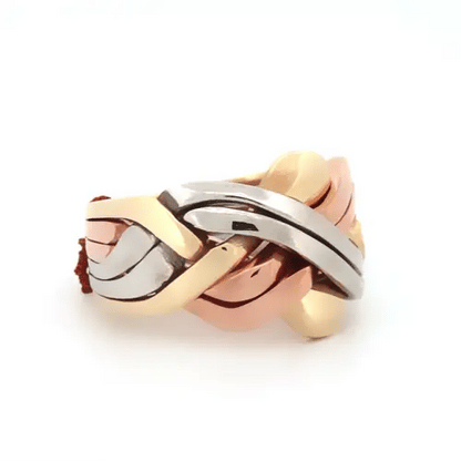 Mens Solid 9ct Yellow White and Rose Gold  6 Piece Puzzle Ring - JRN161