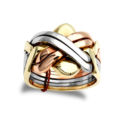 Mens Solid 9ct Yellow White and Rose Gold  6 Piece Puzzle Ring - JRN161