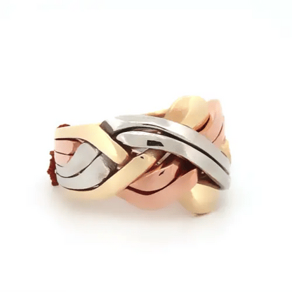 Mens Solid 9ct Yellow White and Rose Gold  6 Piece Puzzle Ring - JRN161