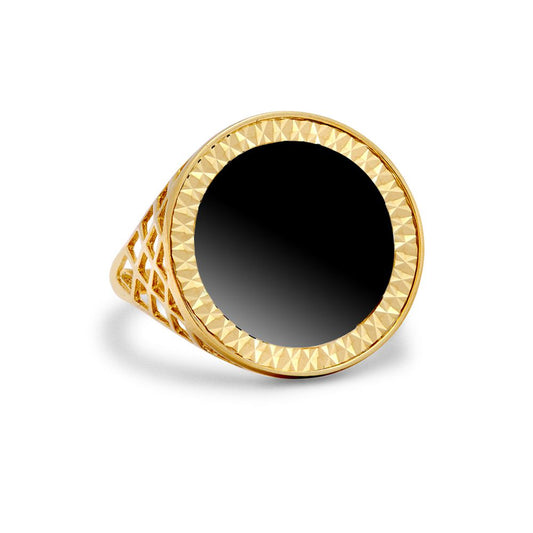 9ct Gold  16.5mm Black Onyx Disc Ring (1/10th-Krugerrand-Size) - JRN164-ONYX