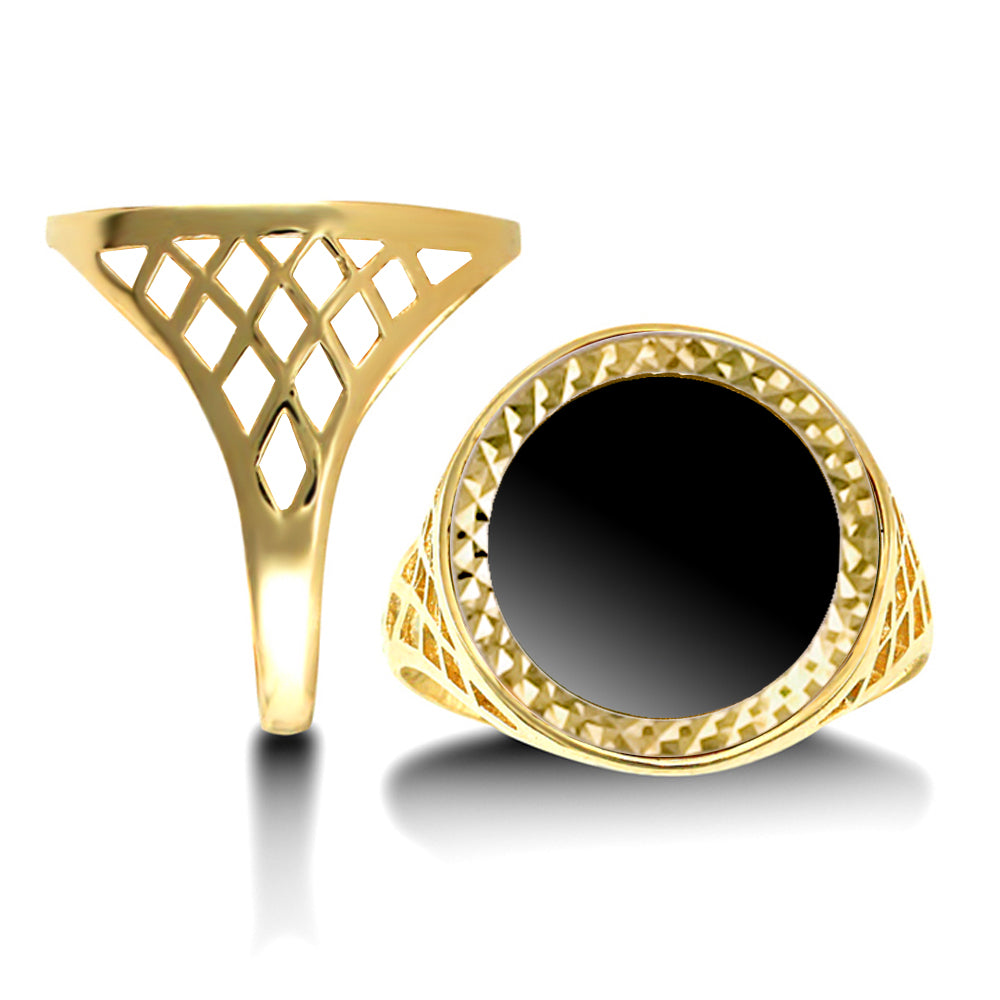 9ct Gold  16.5mm Black Onyx Disc Ring (1/10th-Krugerrand-Size) - JRN164-ONYX