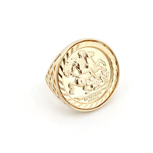9ct Gold  St George Dragon Slayer Basket Full-Sovereign-Size Ring - JRN166
