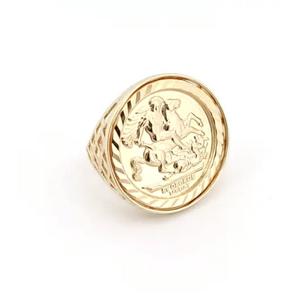9ct Gold  St George Dragon Slayer Basket Full-Sovereign-Size Ring - JRN166