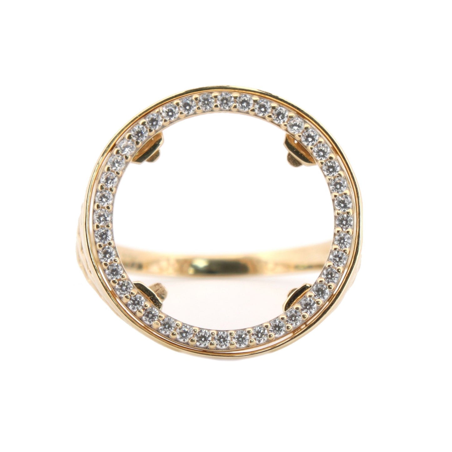 9ct Gold  CZ Halo Circle of Life Half Sovereign Coin Mount Ring - JRN168-H-CZ