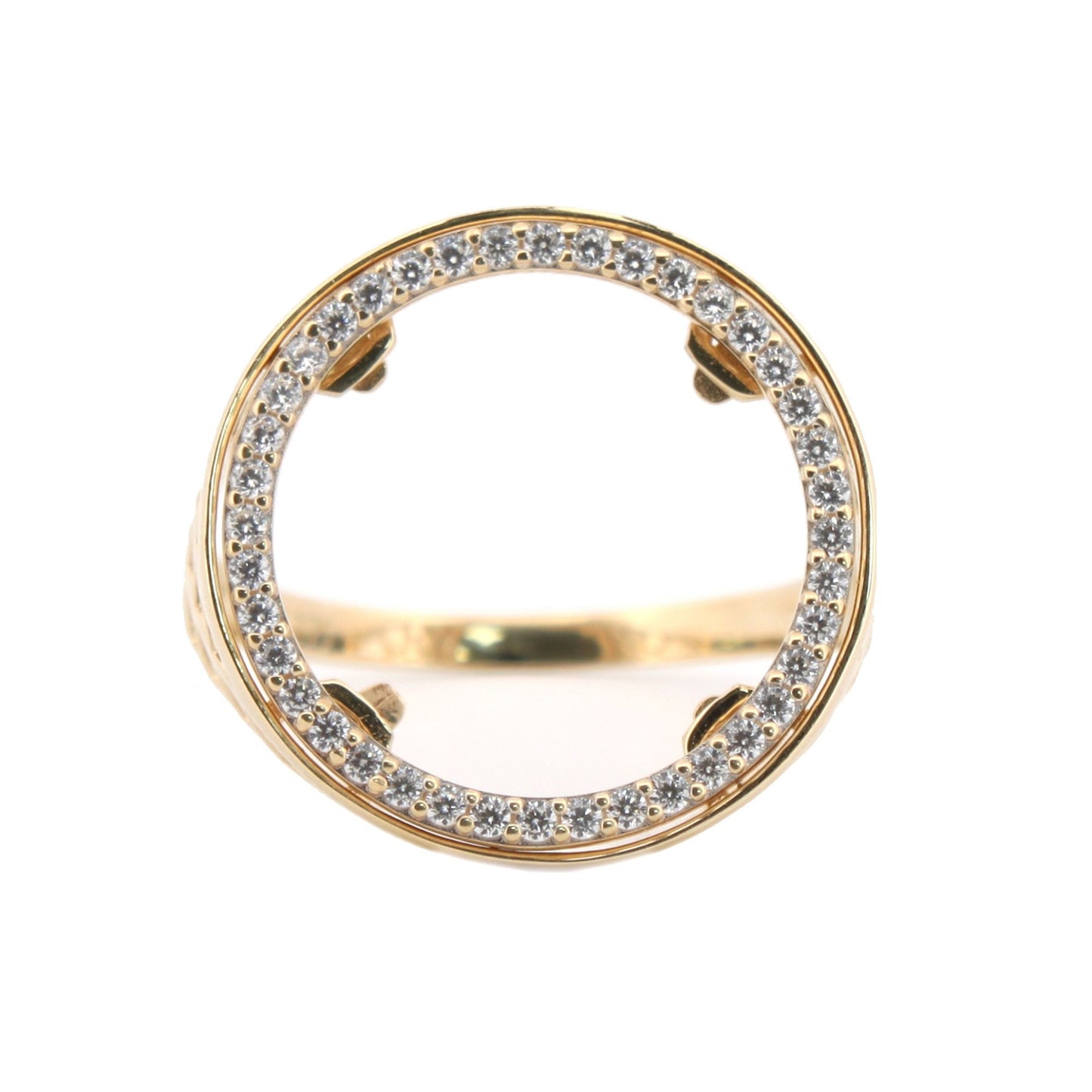 9ct Gold  CZ Halo Circle of Life Half Sovereign Coin Mount Ring - JRN168-H-CZ