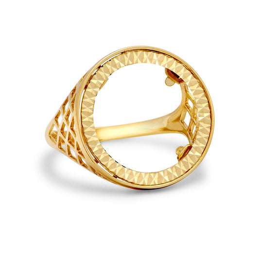 Men's Solid 9ct Gold  Basket Half Sovereign Coin Mount Ring - JRN168-H