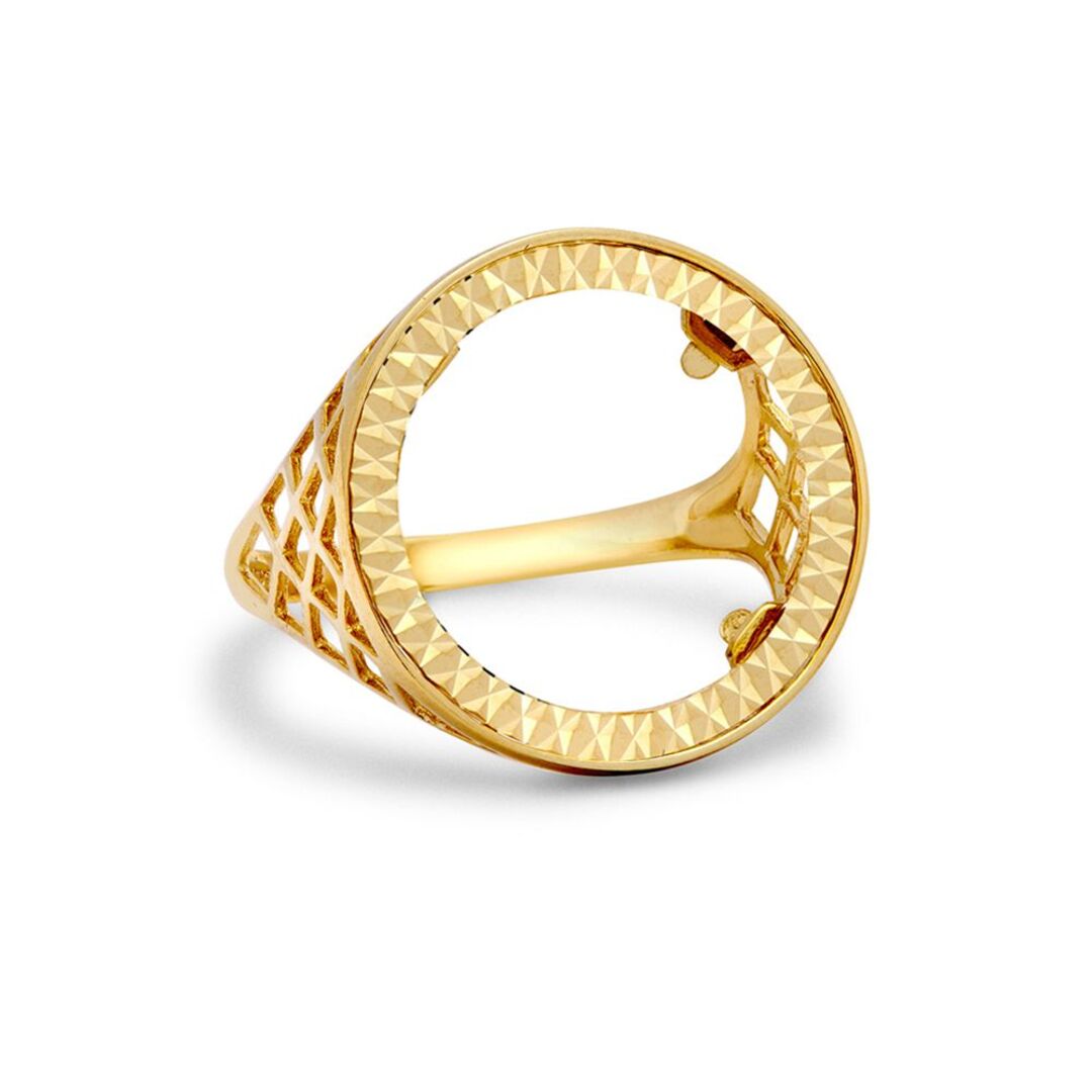 9ct Gold  Basket 10th Ounce Krugerrand Brittania Coin Mount Ring - JRN168-T
