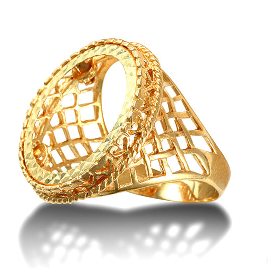9ct Gold  Rope Edge Basket Full Sovereign Mount Ring - JRN169-F