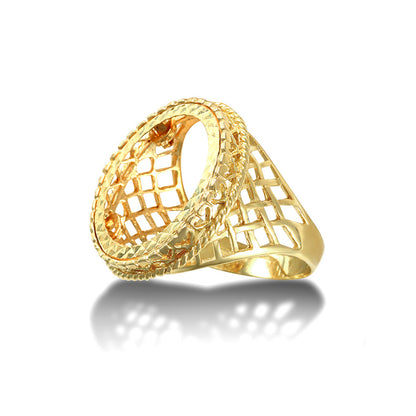 9ct Gold  Rope Edge Basket Full Sovereign Mount Ring - JRN169-F