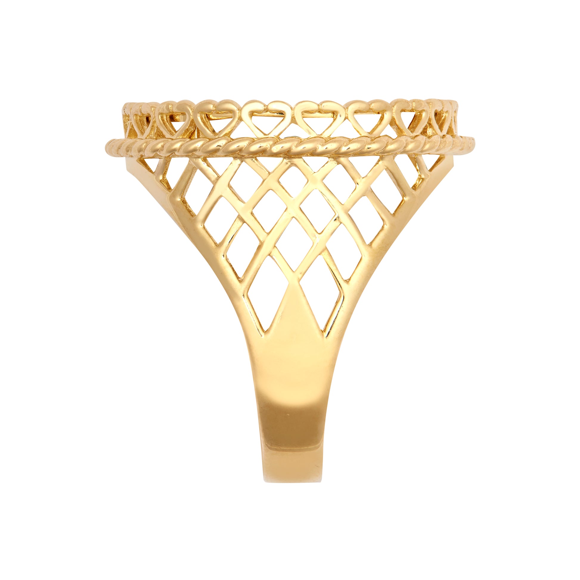 9ct Gold  Rope Edge Basket Full Sovereign Mount Ring - JRN169-F