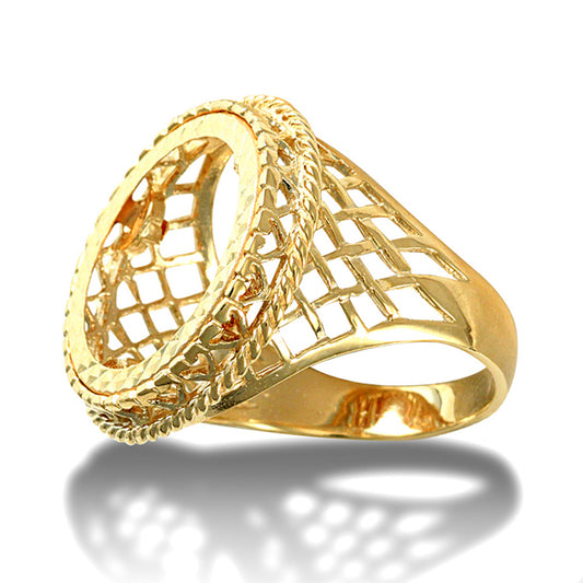 9ct Gold  Rope Edge Basket Half Sovereign Mount Ring - JRN169-H