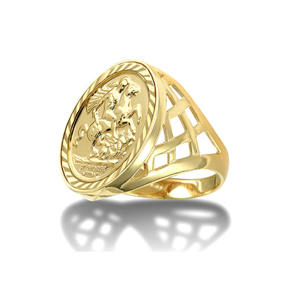 9ct Gold  Thick Basket St George Ring (Full Sov Size) - JRN170-F