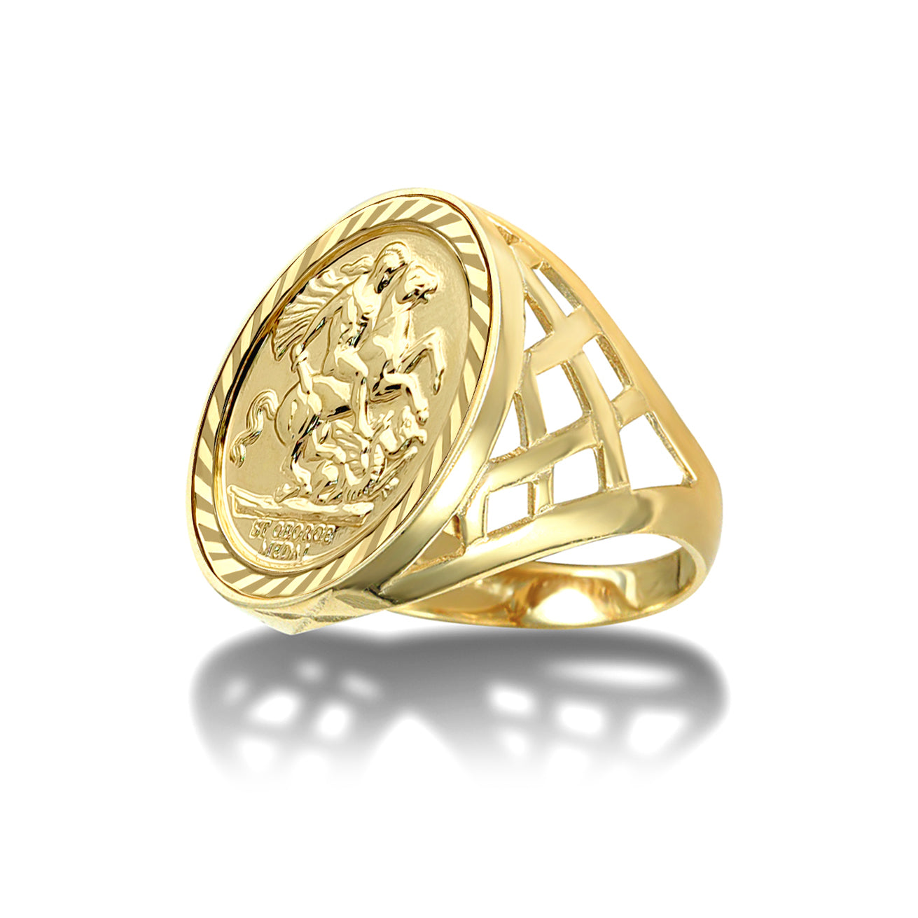 9ct Gold  Thick Basket St George Ring (Full Sov Size) - JRN170-F