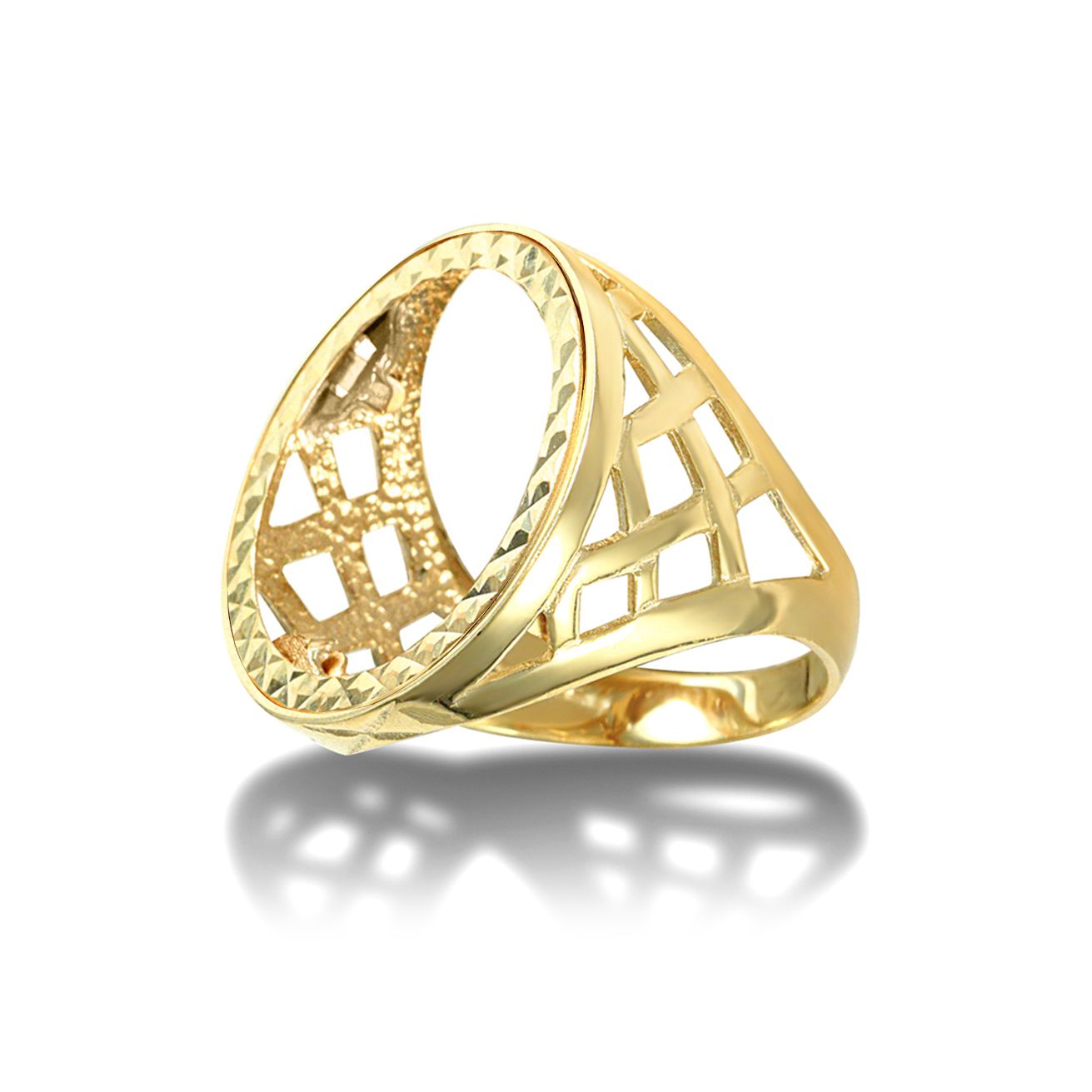 9ct Gold  Thick Basket Full Sovereign Mount Ring - JRN170-F