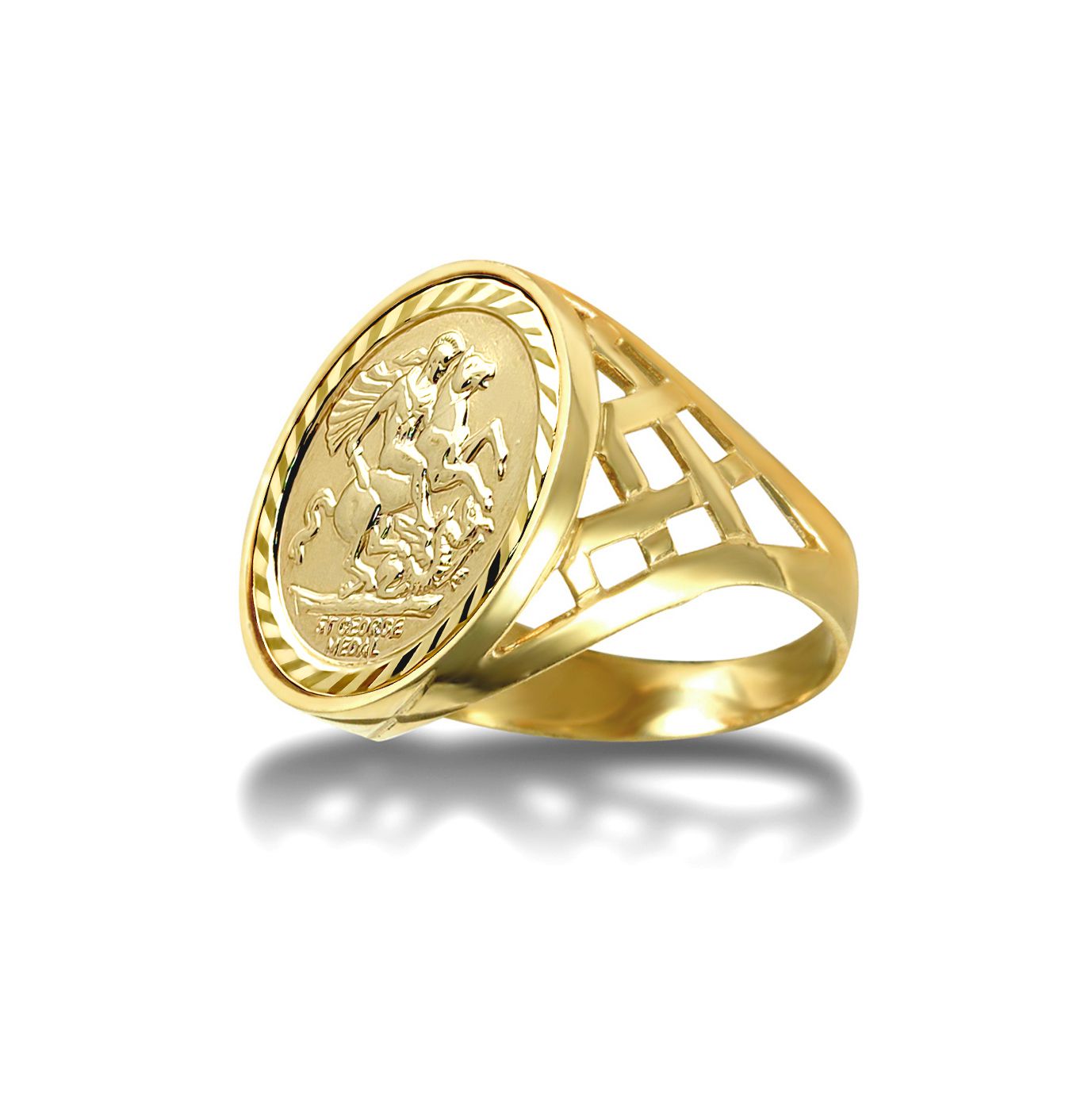 9ct Gold  Thick Basket St George Ring (Half Sov Size) - JRN170-H
