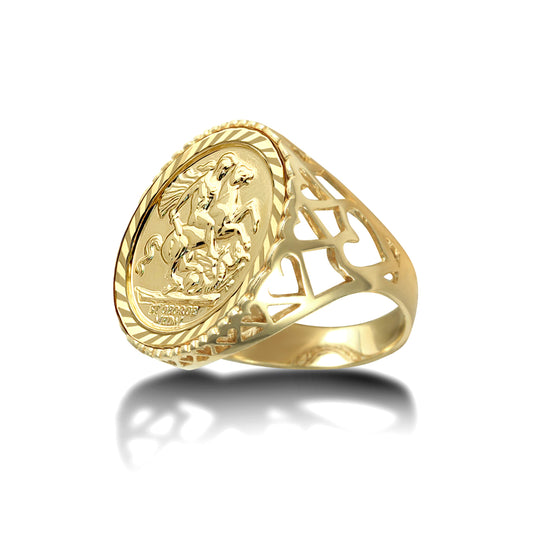 9ct Gold  Loves St George Ring (Full Sov Size) - JRN171-F