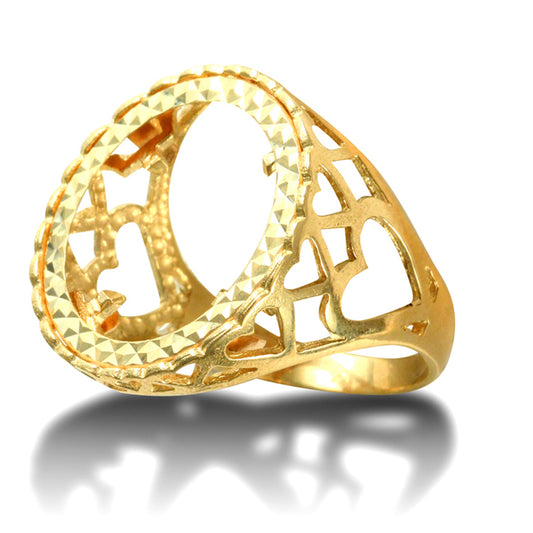 Men's Solid 9ct Gold  Love Hearts Half Sovereign Mount Ring - JRN171-H