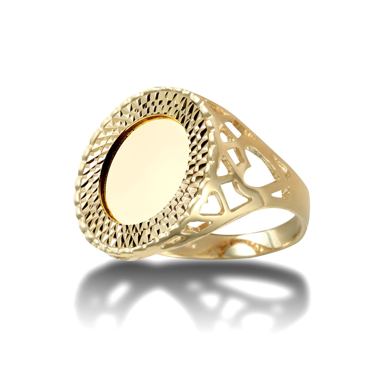 9ct Gold  Hearts Quarter Sovereign Coin Mount Ring - Silver Cup - JRN171-Q
