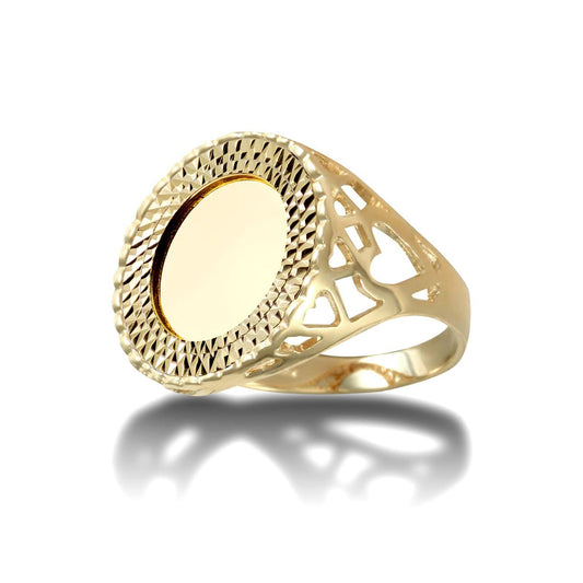 9ct Gold  Hearts Quarter Sovereign Coin Mount Ring - Silver Cup - JRN171-Q