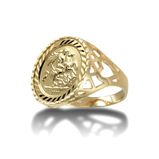 9ct Gold  Love Hearts St George Ring (10th Oz Brittania Coin Size) - JRN171-T
