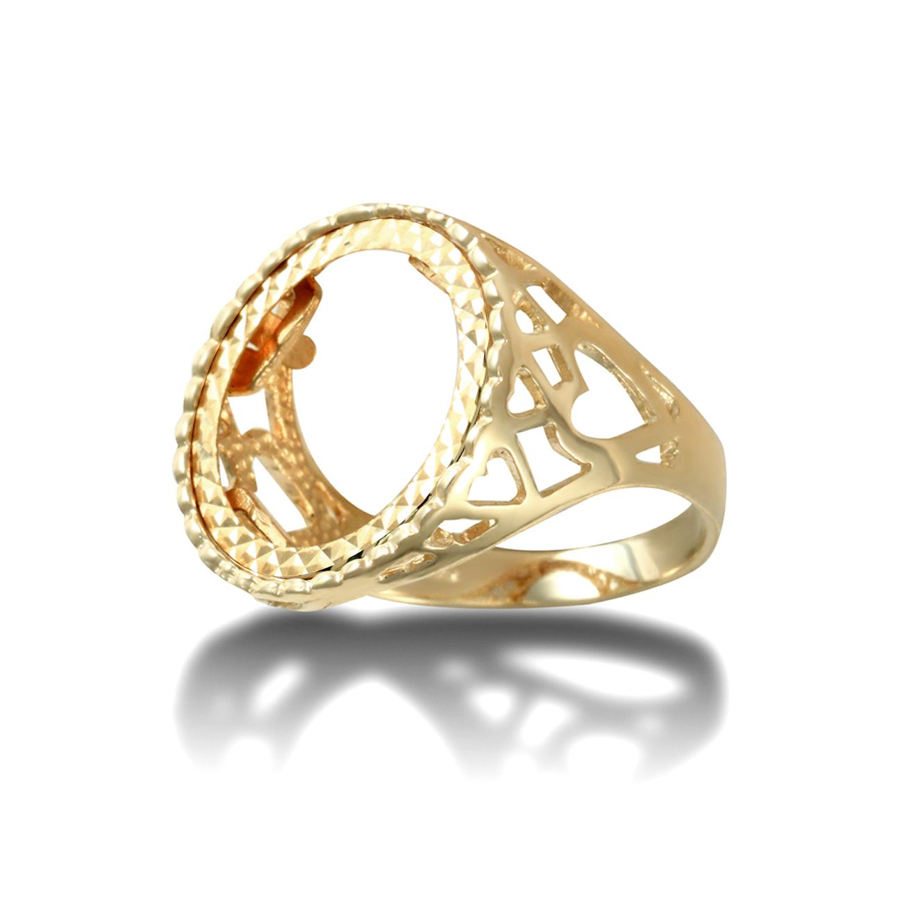 9ct Gold  Love Hearts 10th Oz Krugerrand Brittania Coin Mount Ring - JRN171-T