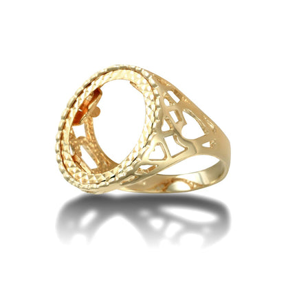 9ct Gold  Love Hearts 10th Oz Krugerrand Brittania Coin Mount Ring - JRN171-T