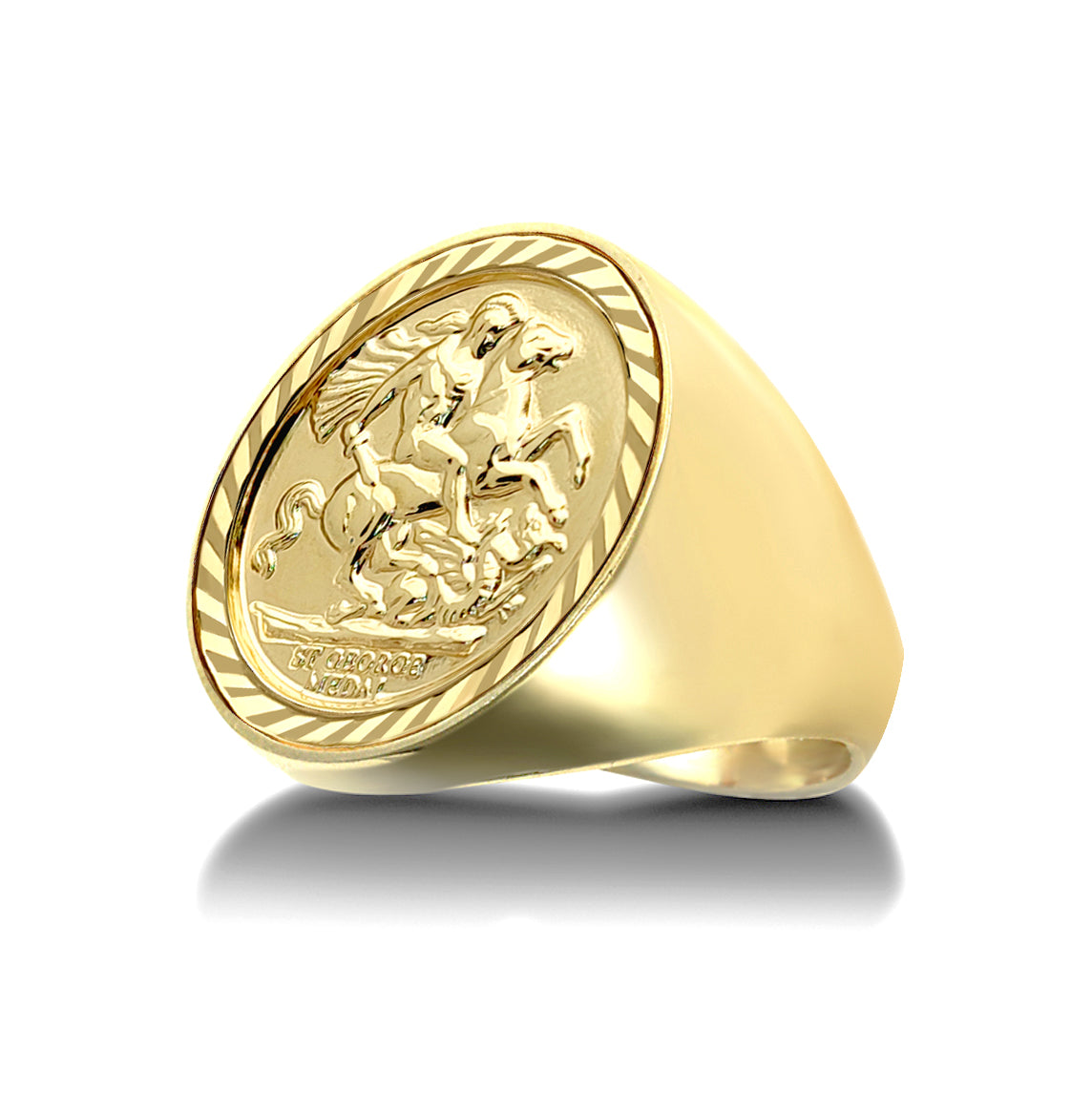 9ct Gold  Domed Polished St George Ring (Full Sov Size) - JRN172-F