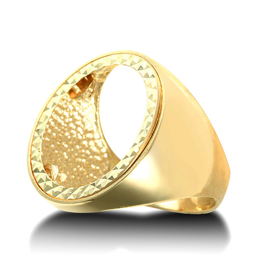 9ct Gold  Domed Polished Full Sovereign Mount Ring - JRN172-F