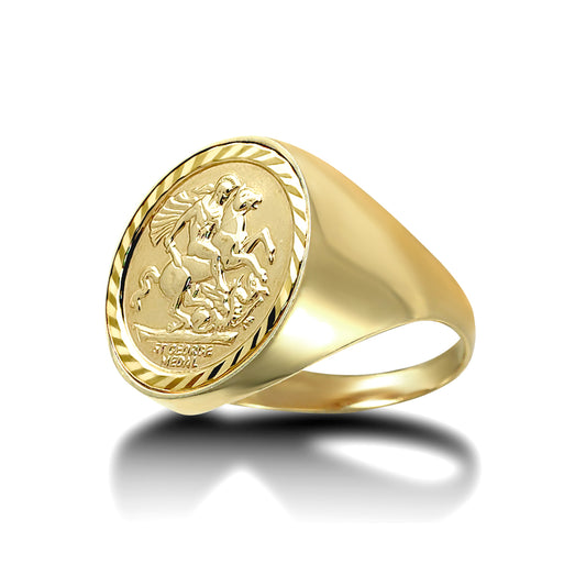9ct Gold  Domed Polished St George Ring (Half Sov Size) - JRN172-H