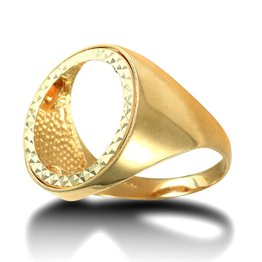 9ct Gold  Domed Polished Half Sovereign Mount Ring - JRN172-H