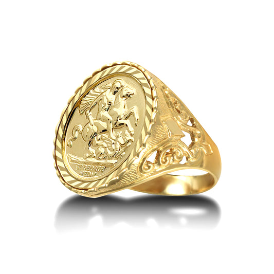 9ct Gold  Fleur De Lis St George Ring (Full Sov Size) - JRN173-F