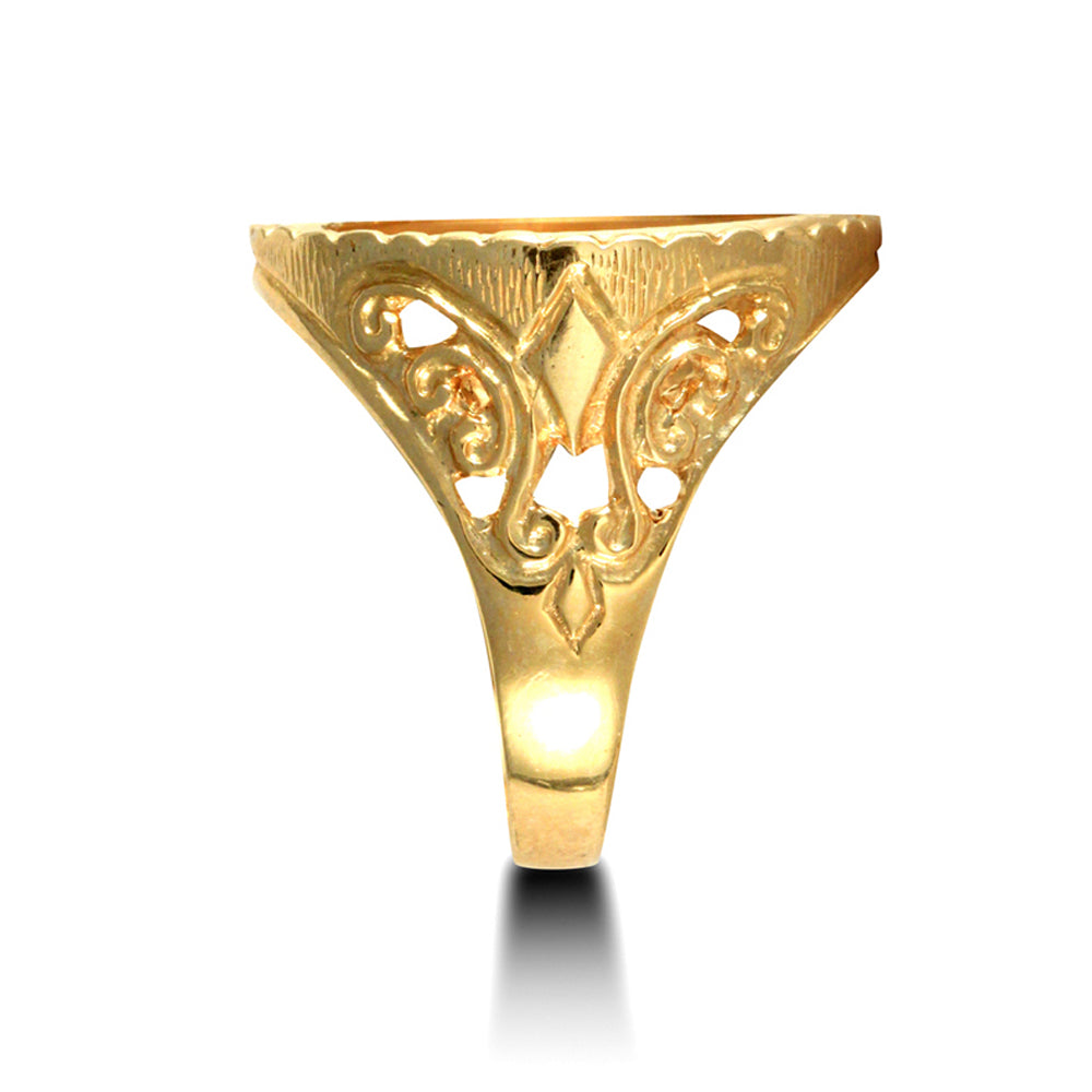 9ct Gold  Fleur De Lis Full Sovereign Mount Ring - JRN173-F