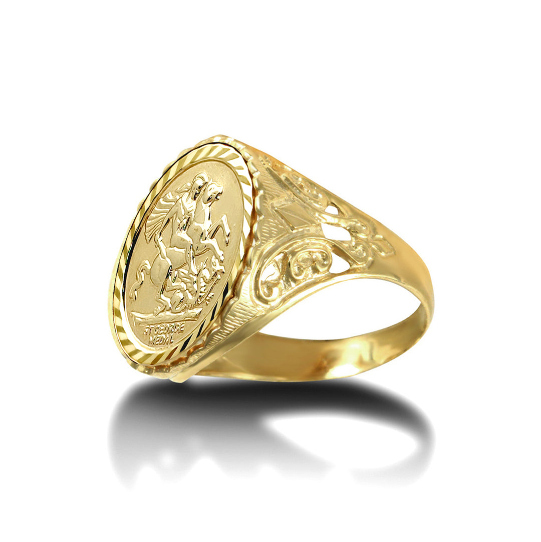 9ct Gold  Fleur De Lis St George Ring (Half Sov Size) - JRN173-H