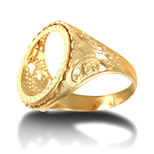 9ct Gold  Fleur De Lis Half Sovereign Mount Ring - JRN173-H