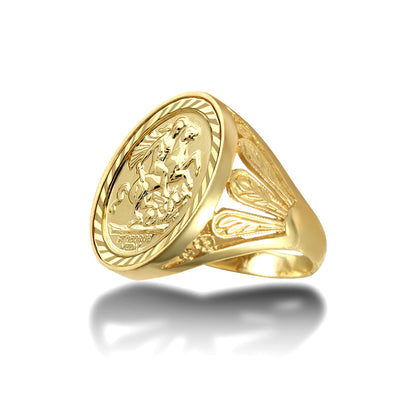 9ct Gold  Welsh Feather St George Ring (Full Sov Size) - JRN174-F