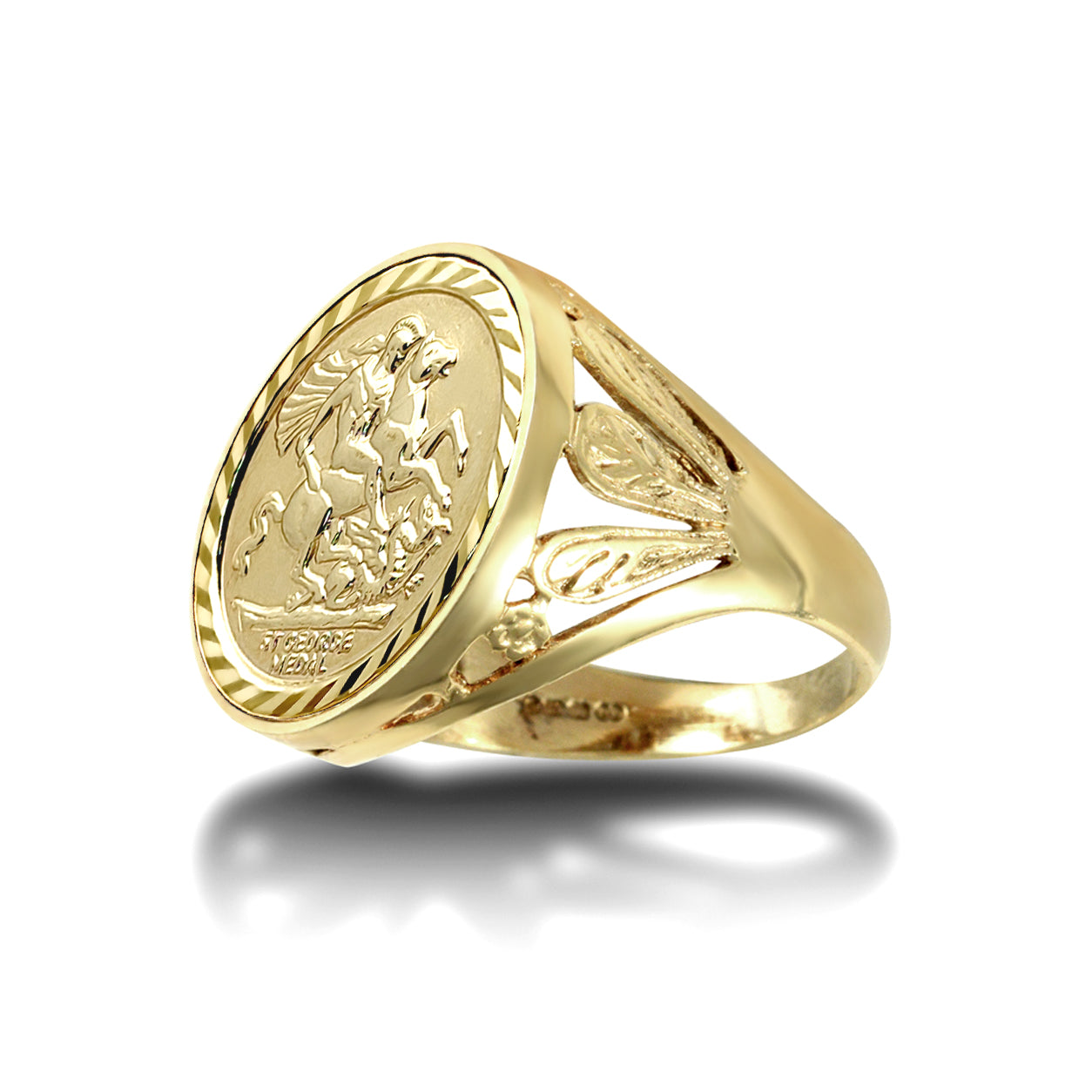 9ct Gold  Welsh Feather St George Ring (Half Sov Size) - JRN174-H