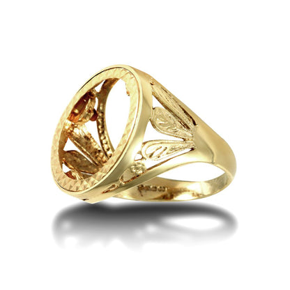 9ct Gold  Welsh Feather Half Sovereign Mount Ring - JRN174-H
