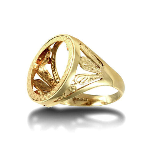 9ct Gold  Welsh Feather Half Sovereign Mount Ring - JRN174-H